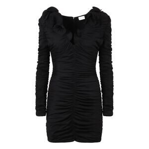 Amable by Mable Anthropologie Black Ruched
 Mini Dress, Flowered Neck, Size S